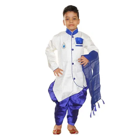 Boys Festive Party Kurta, Dhoti Paint Dupatta Set (Multicolor Pack of 1)