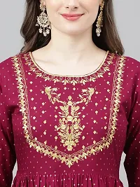 Stylish Maroon Viscose Rayon A-Line Embroidered Stitched Kurti For Women-thumb4