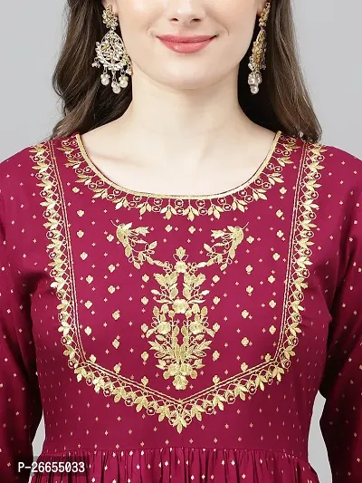 Stylish Maroon Viscose Rayon A-Line Embroidered Stitched Kurti For Women-thumb5