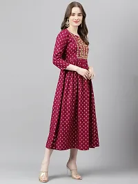 Stylish Maroon Viscose Rayon A-Line Embroidered Stitched Kurti For Women-thumb2