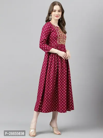 Stylish Maroon Viscose Rayon A-Line Embroidered Stitched Kurti For Women-thumb3