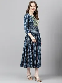 Stylish Blue Viscose Rayon A-Line Embroidered Stitched Kurti For Women-thumb3