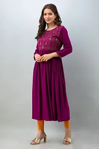 Stylish Purple Viscose Rayon A-Line Embroidered Stitched Kurti For Women-thumb3