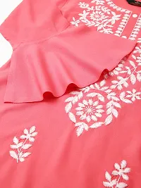 Stylish Pink Viscose Rayon A-Line Embroidered Stitched Kurti For Women-thumb4