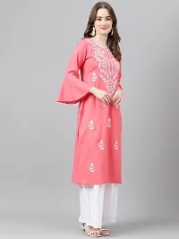 Stylish Pink Viscose Rayon A-Line Embroidered Stitched Kurti For Women-thumb3