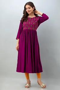 Stylish Purple Viscose Rayon A-Line Embroidered Stitched Kurti For Women-thumb2