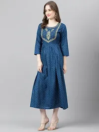 Stylish Blue Viscose Rayon A-Line Embroidered Stitched Kurti For Women-thumb1