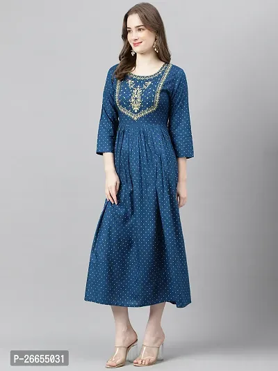 Stylish Blue Viscose Rayon A-Line Embroidered Stitched Kurti For Women-thumb2