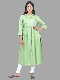 Stylish Green Viscose Rayon A-Line Embroidered Stitched Kurti For Women-thumb1