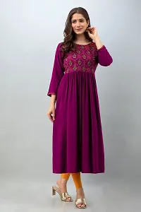 Stylish Purple Viscose Rayon A-Line Embroidered Stitched Kurti For Women-thumb4