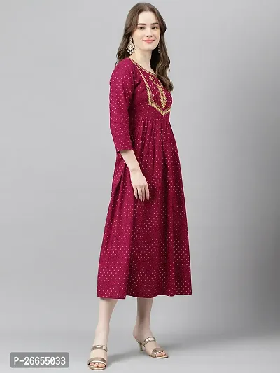 Stylish Maroon Viscose Rayon A-Line Embroidered Stitched Kurti For Women-thumb3