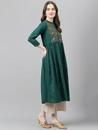 Stylish Green Viscose Rayon A-Line Embroidered Stitched Kurti For Women-thumb3