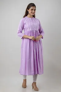 Stylish Purple Viscose Rayon A-Line Embroidered Stitched Kurti For Women-thumb2