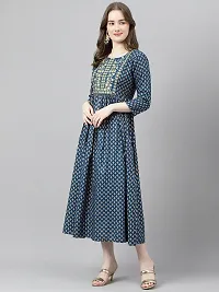 Stylish Blue Viscose Rayon A-Line Embroidered Stitched Kurti For Women-thumb2