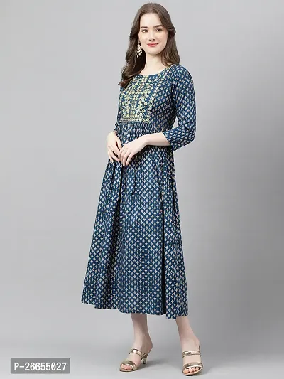 Stylish Blue Viscose Rayon A-Line Embroidered Stitched Kurti For Women-thumb3