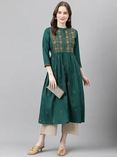 Elegant Viscose Rayon Embroidered Kurta For Women