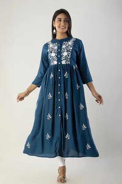 Elegant Anarkali Viscose Rayon Embroidered Kurta