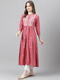 Stylish Pink Viscose Rayon A-Line Embroidered Stitched Kurti For Women-thumb1