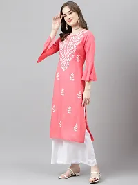 Stylish Pink Viscose Rayon A-Line Embroidered Stitched Kurti For Women-thumb2