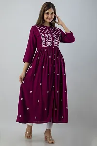 Stylish Purple Viscose Rayon A-Line Embroidered Stitched Kurti For Women-thumb3