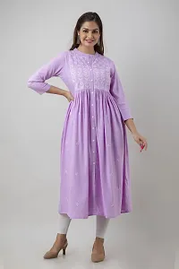 Stylish Purple Viscose Rayon A-Line Embroidered Stitched Kurti For Women-thumb3