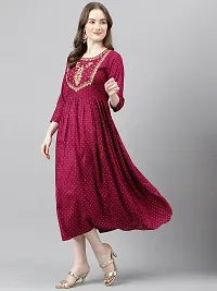 Stylish Maroon Viscose Rayon A-Line Embroidered Stitched Kurti For Women-thumb1