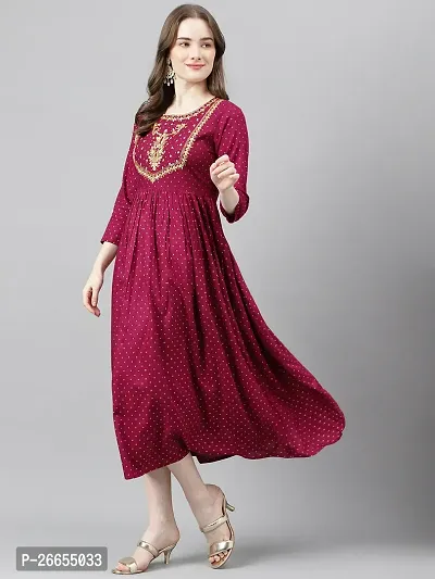 Stylish Maroon Viscose Rayon A-Line Embroidered Stitched Kurti For Women-thumb2