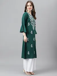 Stylish Green Viscose Rayon A-Line Embroidered Stitched Kurti For Women-thumb3