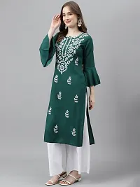 Stylish Green Viscose Rayon A-Line Embroidered Stitched Kurti For Women-thumb1