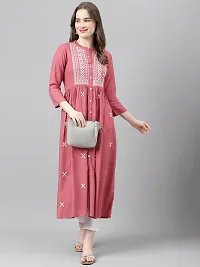 Stylish Pink Viscose Rayon A-Line Embroidered Stitched Kurti For Women-thumb2