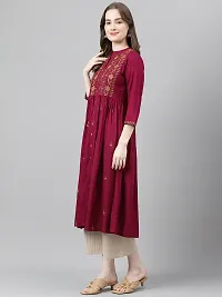 Stylish Maroon Viscose Rayon A-Line Embroidered Stitched Kurti For Women-thumb2