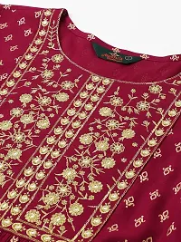 Stylish Maroon Viscose Rayon A-Line Embroidered Stitched Kurti For Women-thumb4