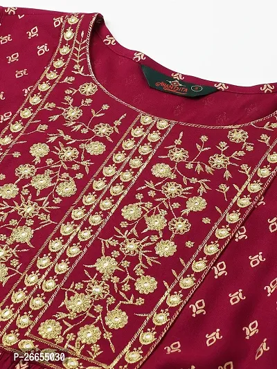 Stylish Maroon Viscose Rayon A-Line Embroidered Stitched Kurti For Women-thumb5