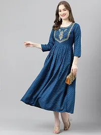 Stylish Blue Viscose Rayon A-Line Embroidered Stitched Kurti For Women-thumb2