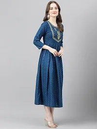 Stylish Blue Viscose Rayon A-Line Embroidered Stitched Kurti For Women-thumb3