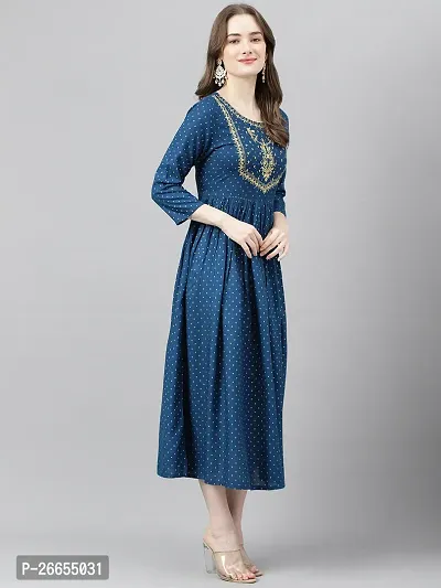 Stylish Blue Viscose Rayon A-Line Embroidered Stitched Kurti For Women-thumb4