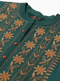 Stylish Green Viscose Rayon A-Line Embroidered Stitched Kurti For Women-thumb4