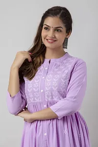 Stylish Purple Viscose Rayon A-Line Embroidered Stitched Kurti For Women-thumb4