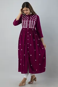 Stylish Purple Viscose Rayon A-Line Embroidered Stitched Kurti For Women-thumb2