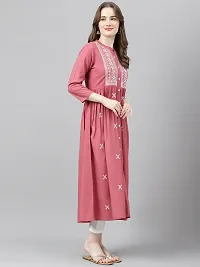 Stylish Pink Viscose Rayon A-Line Embroidered Stitched Kurti For Women-thumb3