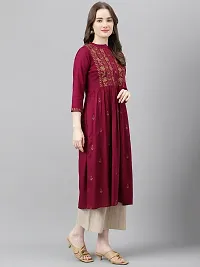 Stylish Maroon Viscose Rayon A-Line Embroidered Stitched Kurti For Women-thumb3