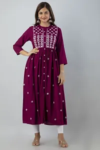 Stylish Purple Viscose Rayon A-Line Embroidered Stitched Kurti For Women-thumb1