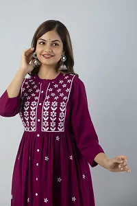 Stylish Purple Viscose Rayon A-Line Embroidered Stitched Kurti For Women-thumb4