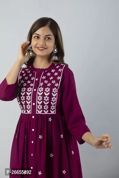 Stylish Purple Viscose Rayon A-Line Embroidered Stitched Kurti For Women-thumb5