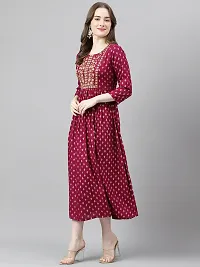 Stylish Maroon Viscose Rayon A-Line Embroidered Stitched Kurti For Women-thumb1