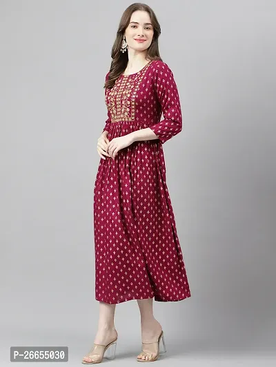 Stylish Maroon Viscose Rayon A-Line Embroidered Stitched Kurti For Women-thumb2