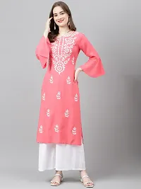 Stylish Pink Viscose Rayon A-Line Embroidered Stitched Kurti For Women-thumb1