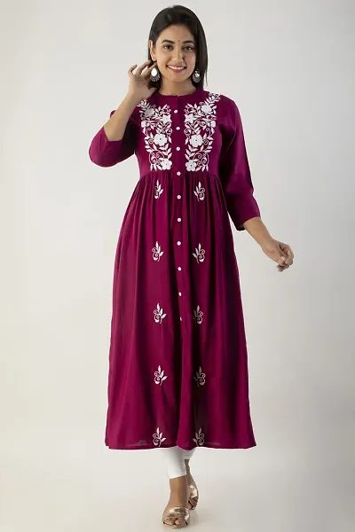 Elegant Viscose Rayon Embroidered Kurta For Women