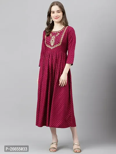 Stylish Maroon Viscose Rayon A-Line Embroidered Stitched Kurti For Women-thumb0