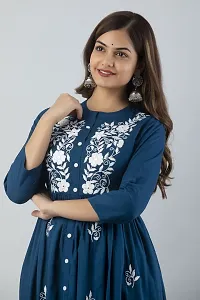 Stylish Blue Viscose Rayon A-Line Embroidered Stitched Kurti For Women-thumb4